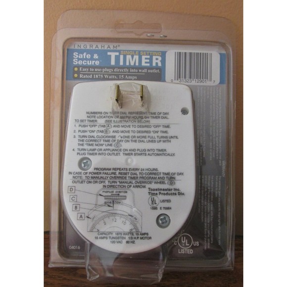 Ingraham Single Setting Timer Wall Outlet Timer Safe & Secure 1875 Watts New - Picture 2 of 6